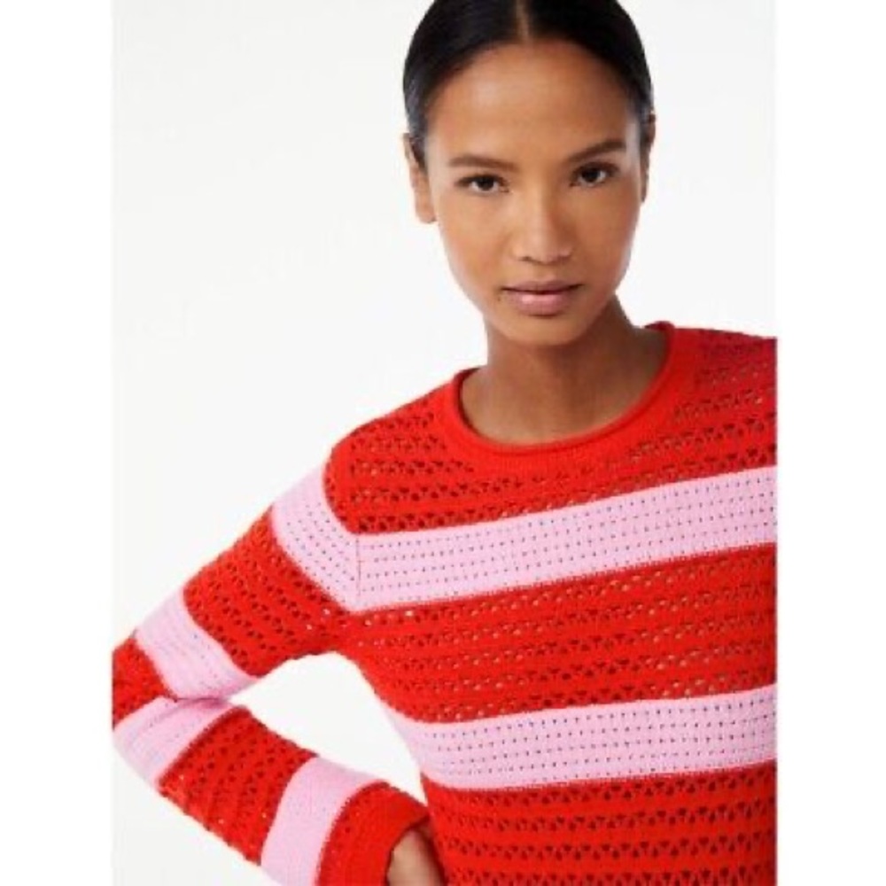 Scoop Crochet Striped Sweater